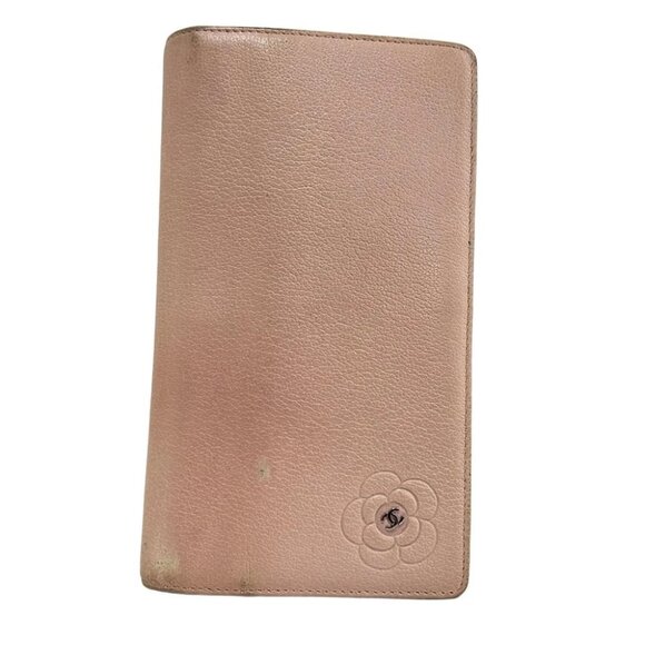 Auth CHANEL Camellia Light Pink Leather Long Wallet - Picture 1 of 5